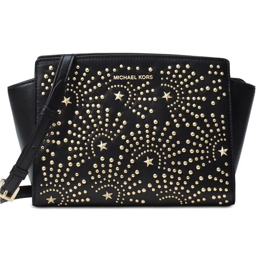 Michael Kors Selma Firework MD Messenger Bag Gold Star Stud Leather Rivets