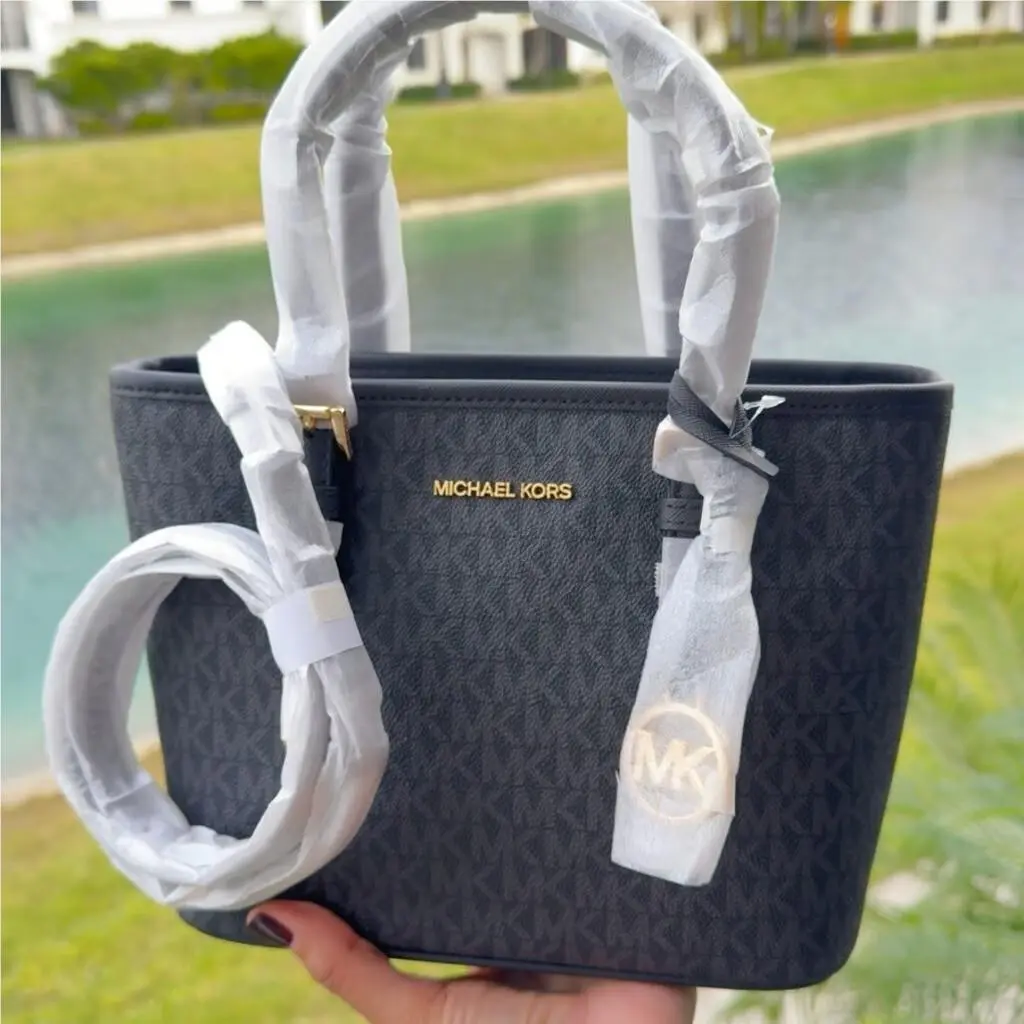 Jet Set Travel XS Gold-toned Crossbody Carryall Tote Bag Black by Michael Kors