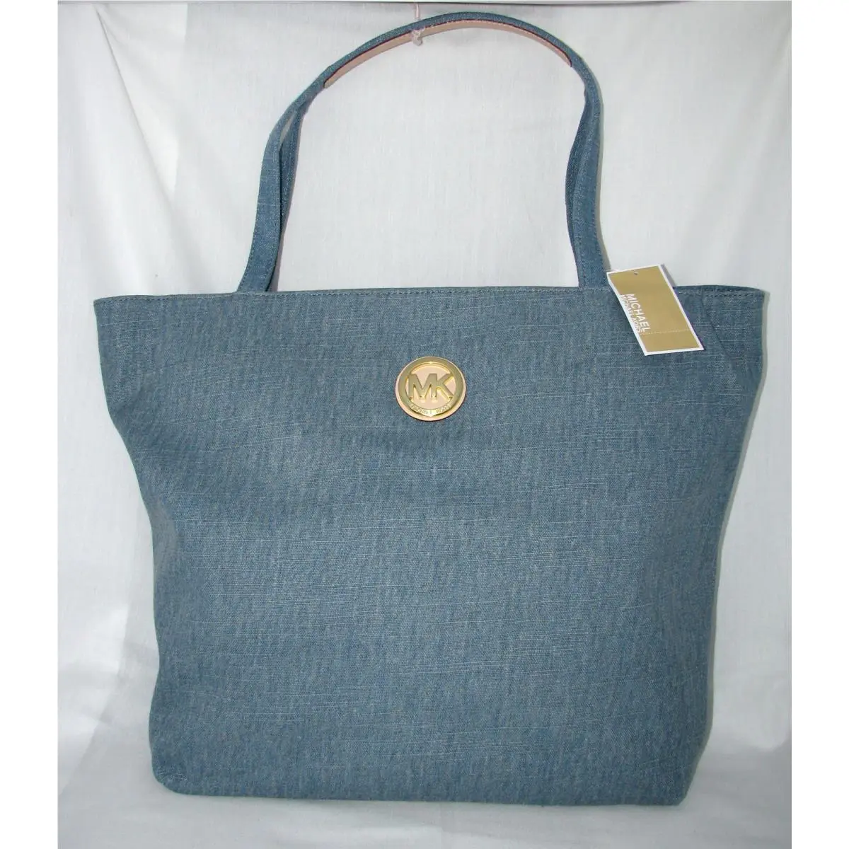 Michael Kors Light Denim Blue Top Zip Large Tote Back TO School Hand Bag