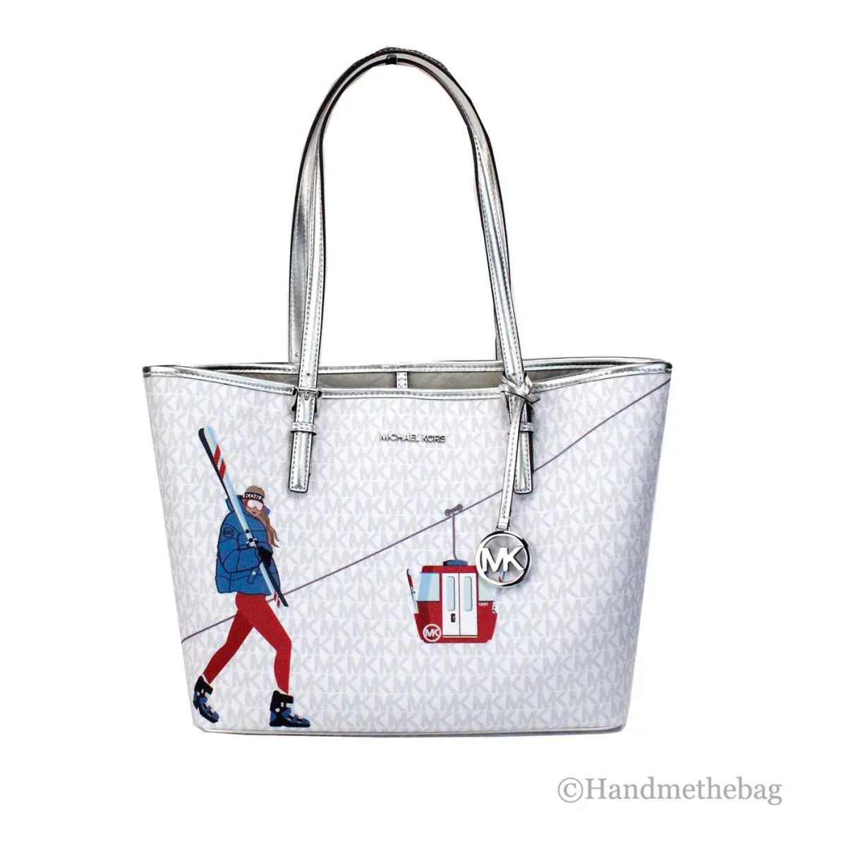 Michael Kors Jet Set Girls Print Medium White Pvc Carryall Tote Handbag Purse
