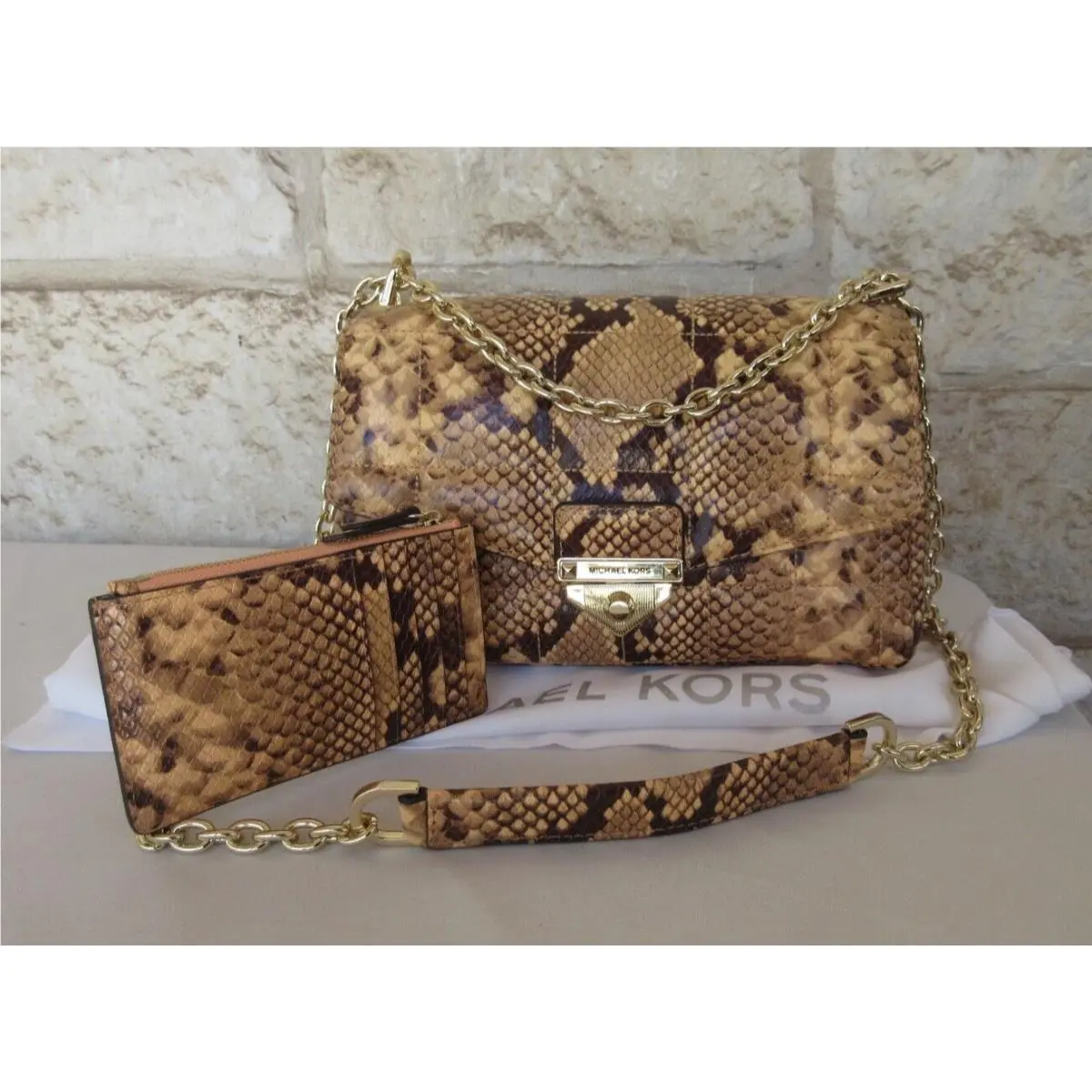 Michael Kors Soho LG Embossed Quilted Leather X-body Bag + Slim Wallet Set Snake