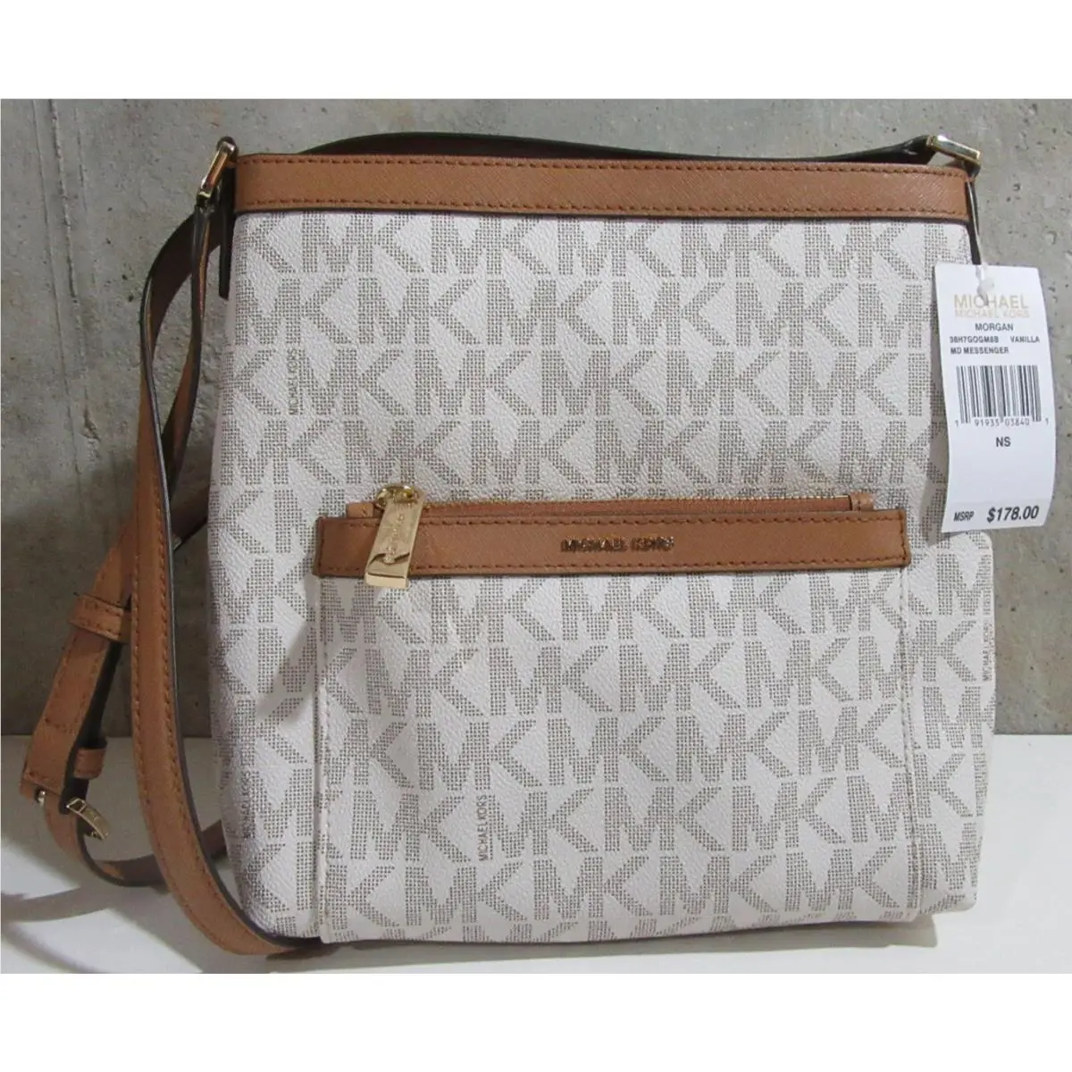 Morgan Medium Messenger Crossbody Bag Vanilla Signature Logo by Michael Kors