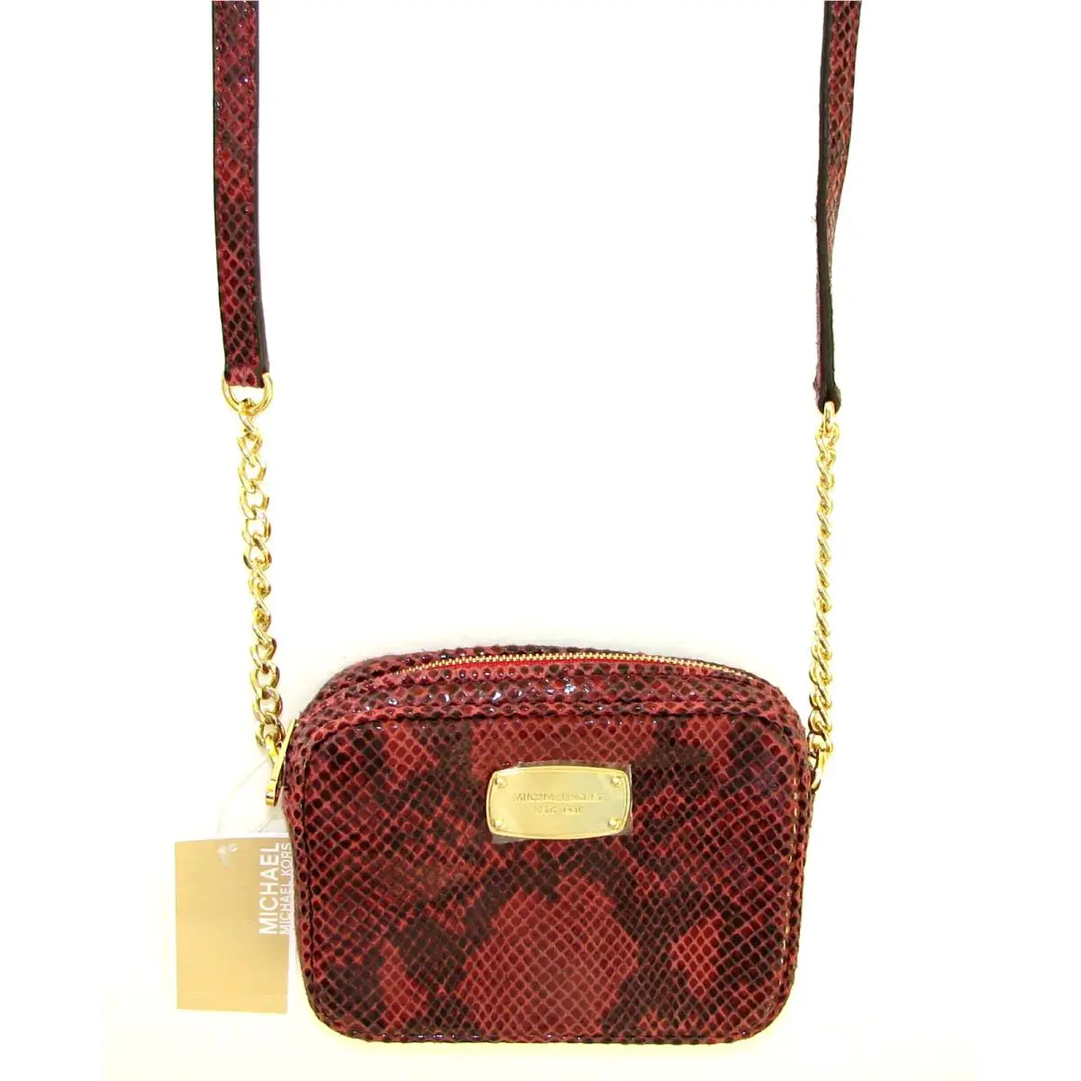 Hamilton Red+black Python Embossed Leather Crossbody Hand Bag by Michael Kors