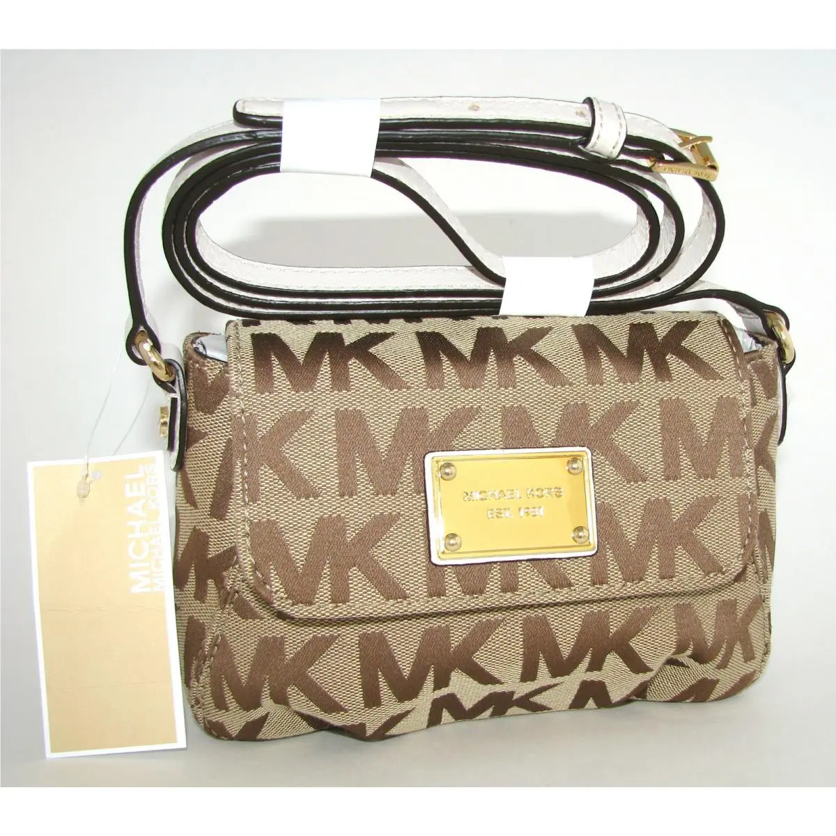 Michael Kors Item Beige Vanilla White Signature Logo Jacquard Crossbody Handbag