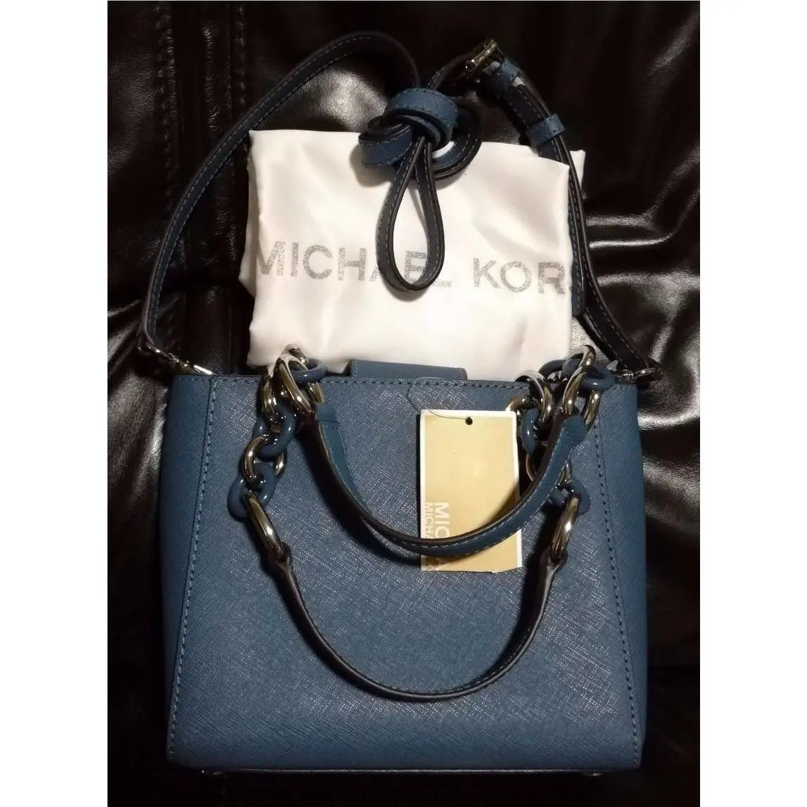 Michael Kors Cynthia Xsmall/mini Saffiano Leather Satchel Steel Blue/silver
