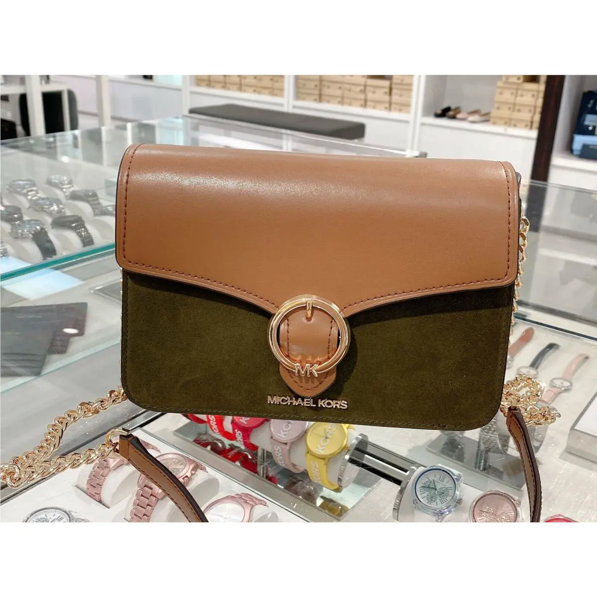 Michael Kors Wanda Medium Shoulder Flap Crossbody Handbag Duffle Multi