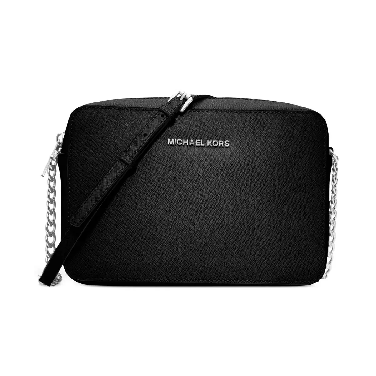Michael Kors East West Jet Set Large Black Leather Cross Body Bag