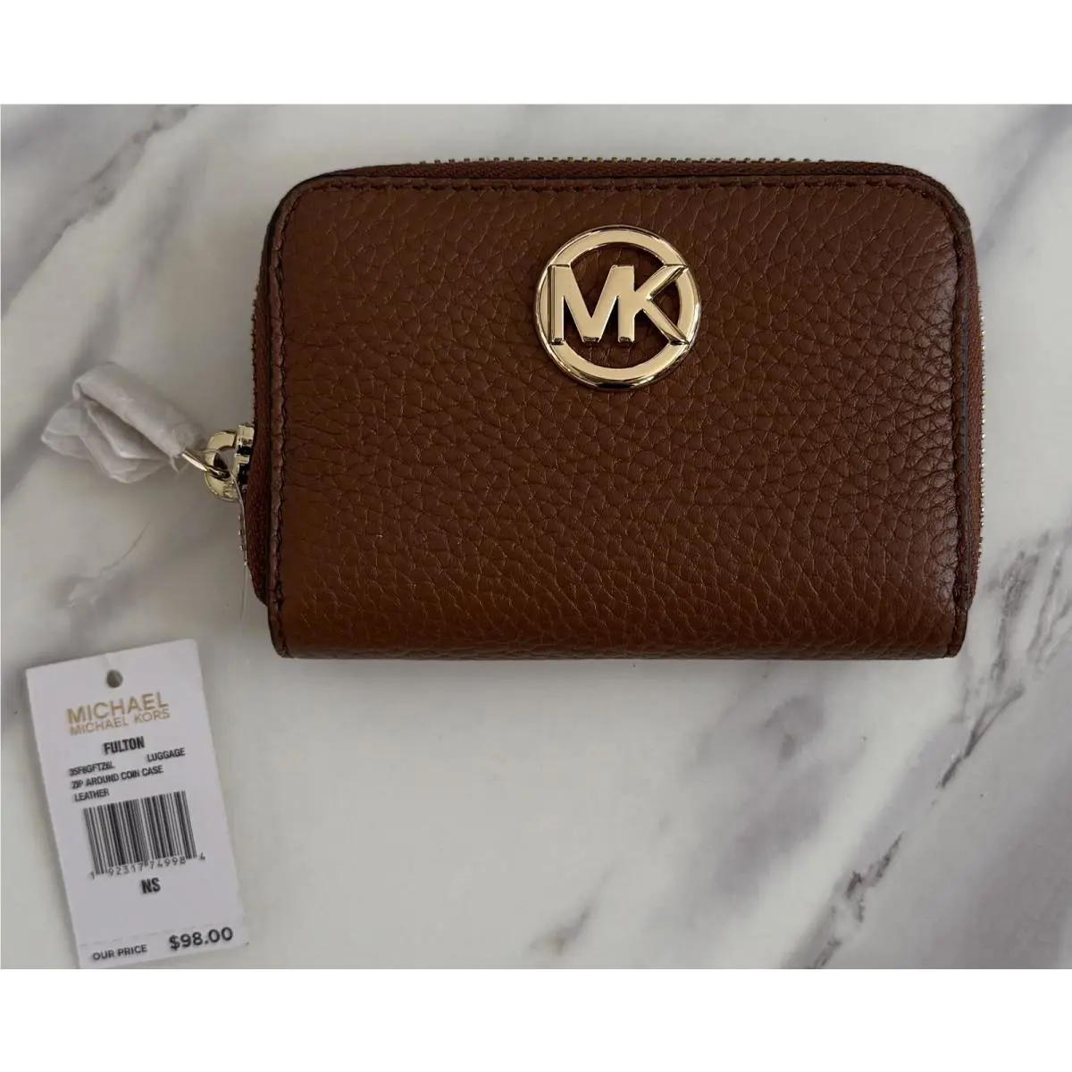 Michael Kors Fulton Zip Around Coin Brown Pebble Leather Wallet Value