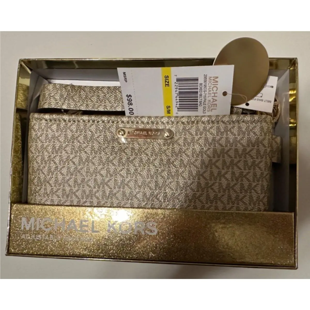 Michael Kors Adjustable Belt Bag Metallic Pale Gold Logo Women`s in Gift Box