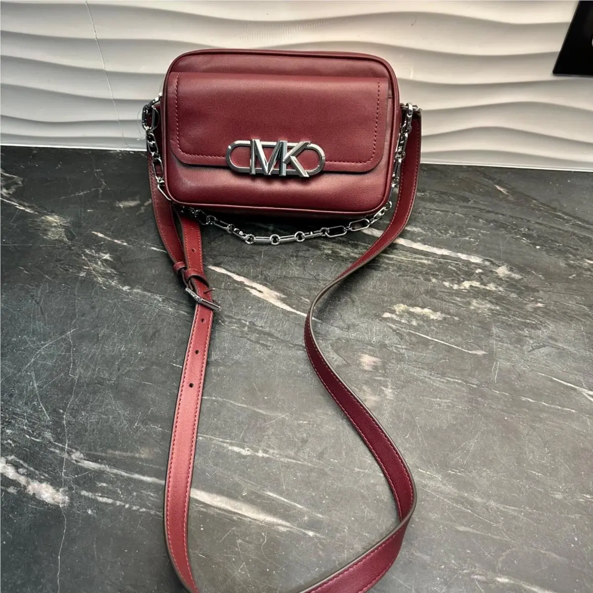 Michael Kors Medium Chain Swag Parker Camera Crossbody Bag Merlot