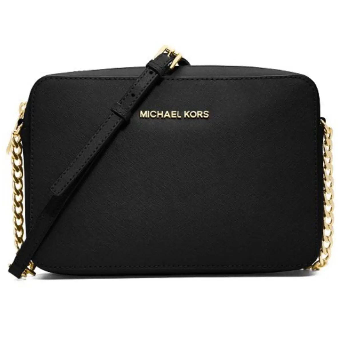 Michael Kors Women MK LG EW Crossbody Bag Black Saffiano Leather Gold 38H8XTTC3L