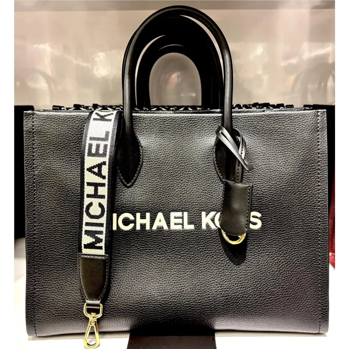 Mirella Medium EW Black Pebbled Leather Satchel Shoulder Tote Bag by Michael Kors