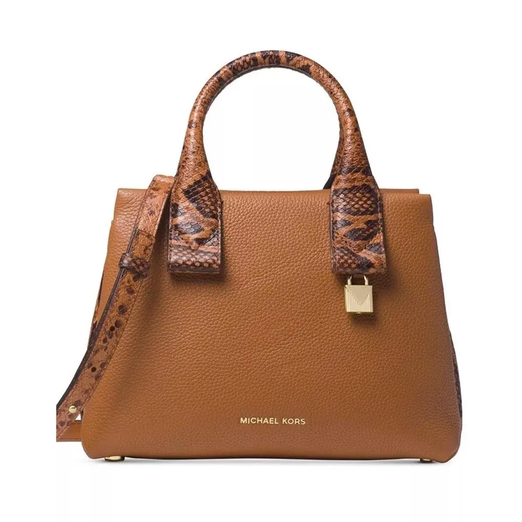 Michael Kors Rollins Small Python Embossed Satchel Bag Leather Gold Acorn