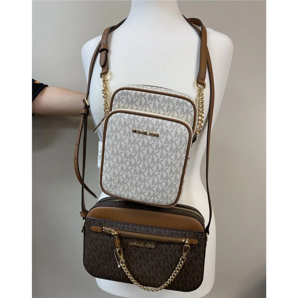 Michael Kors Jet Set Bag Vanilla Brown Combo -new