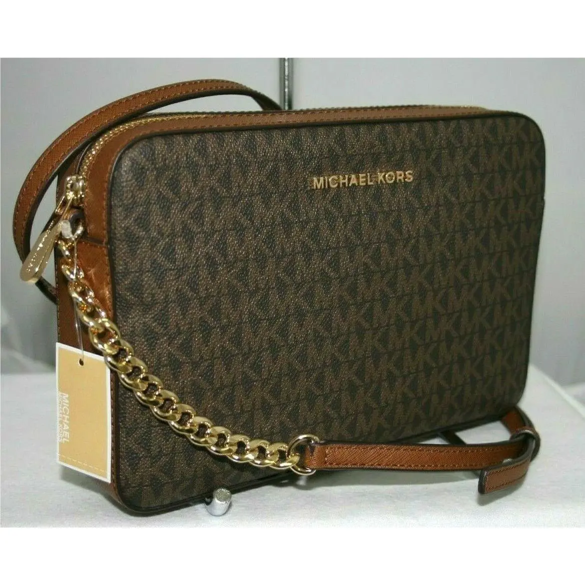 Michael Kors Jet Set MK Signature Brown Large EW Crossbody Messenger Bag