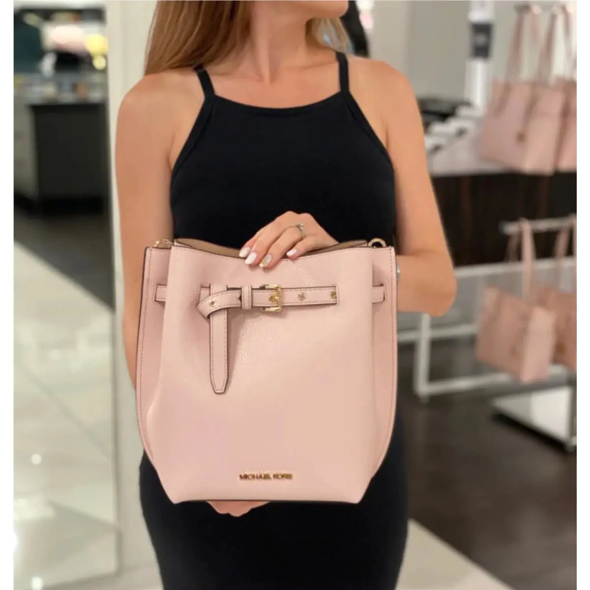 Michael Kors Emilia Small Drawstring Bucket Bag In Powder Pink Blush