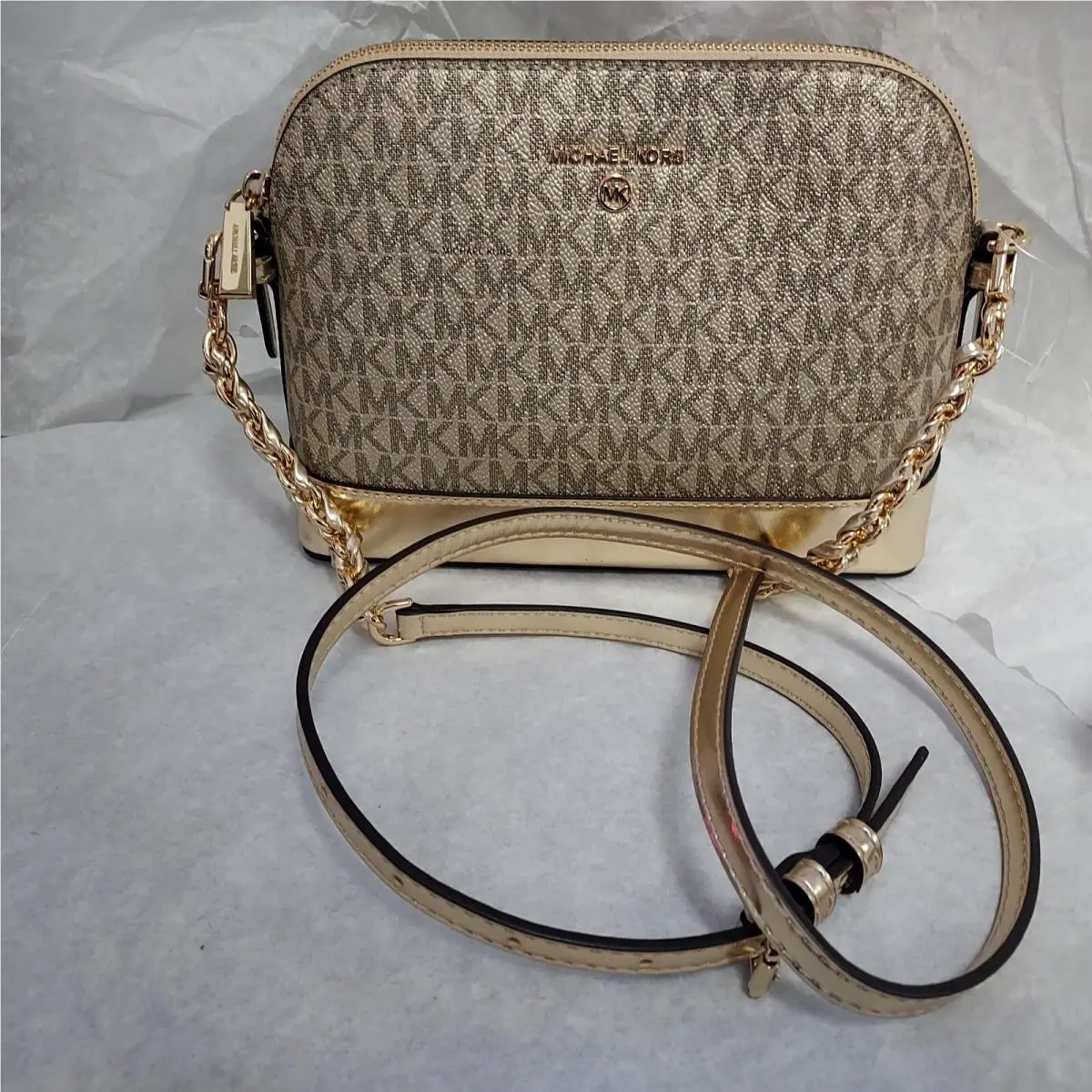 Michael Kors Small Jet Set Charm Dome Crossbody Bag Gold Logo Leather