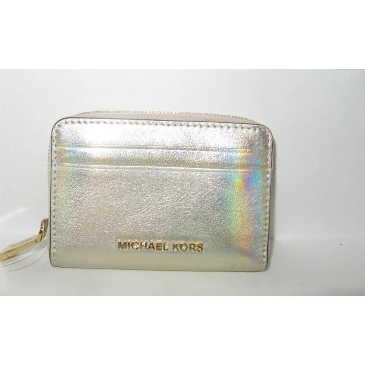 Michael Kors Money Pieces Card Card Case Zip Around Pale Gold Leather