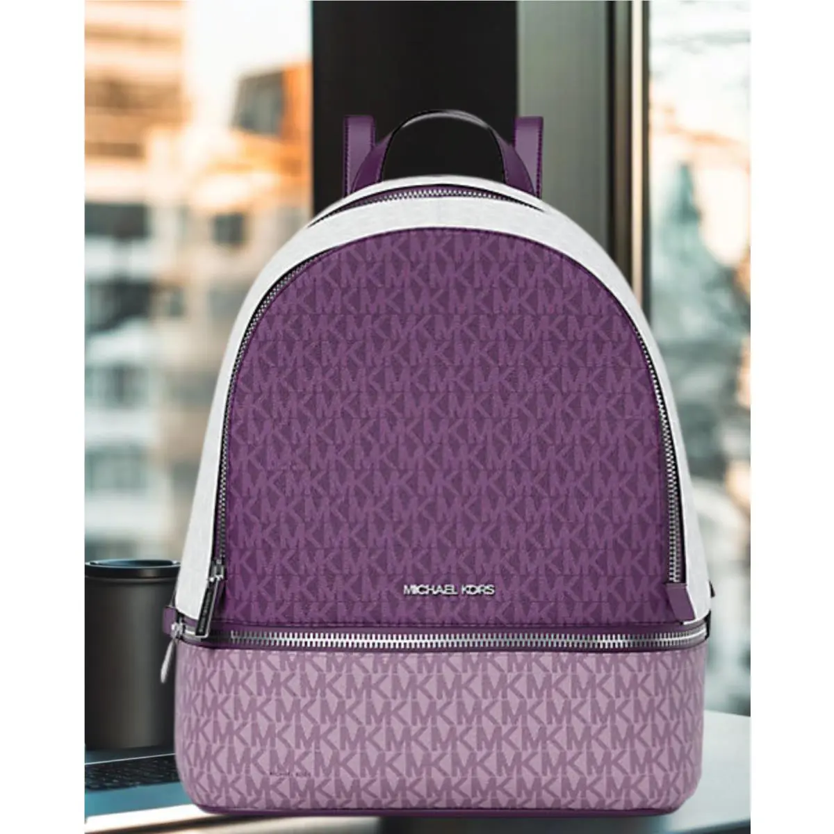 Michael Kors Rhea Women Medium Color-block Signature Logo Backpack Bag Hibiscus