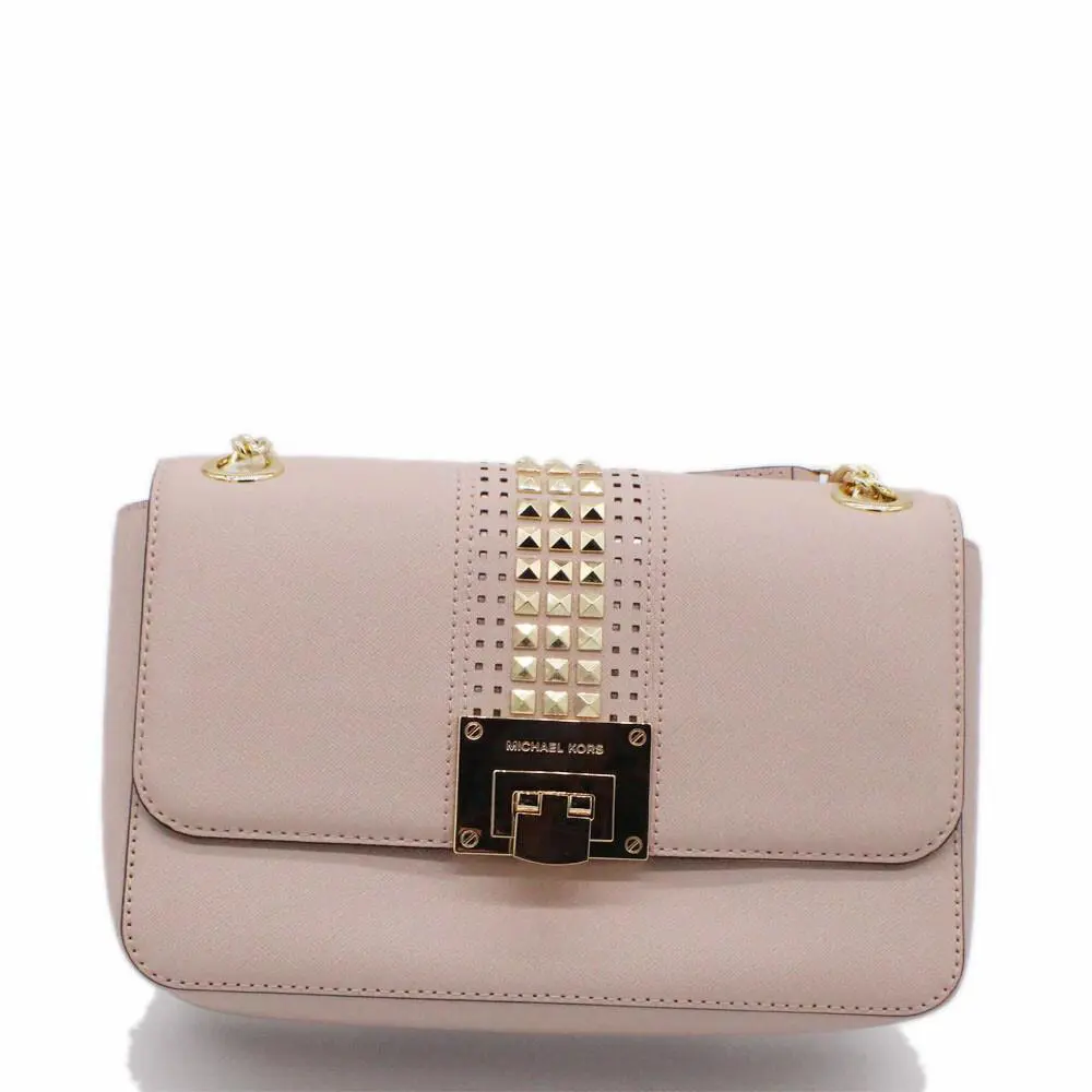 Michael Kors 35H7GT4F2L Tina Medium Studded Shoulder Flap Leather Bag Ballet