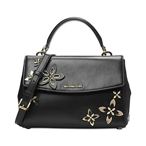 Michael Kors Flowers Ava Small Leather Top Handle Satchel Purse Black Floral
