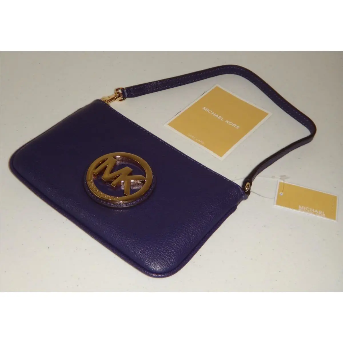 Michael Kors Fulton MK Wristlet Clutch Wallet Iris Purple Leather 38S8CFTW7L