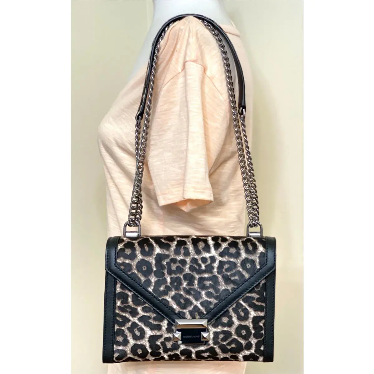 Michael Kors Whitney Large Leopard Calf Hair Convertible Shoulder Crossbody Bag