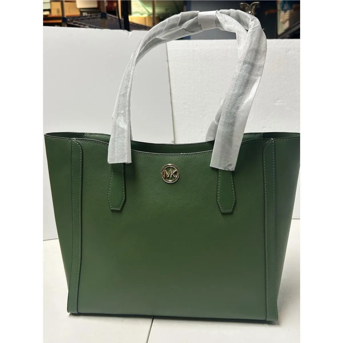 Big Tote Bag In Green Leather Gold by Michael Kors