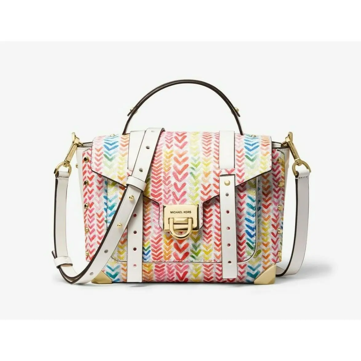 Michael Kors Exclusive Rare Manhattan MD Crossbody Bag White/bright Motif Logo