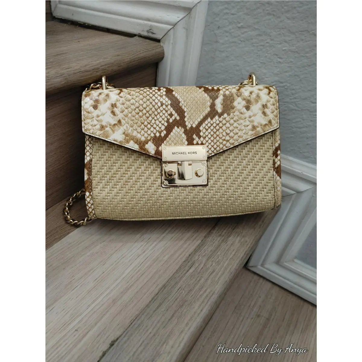 Michael Kors Straw Python Flap Shoulder Bag