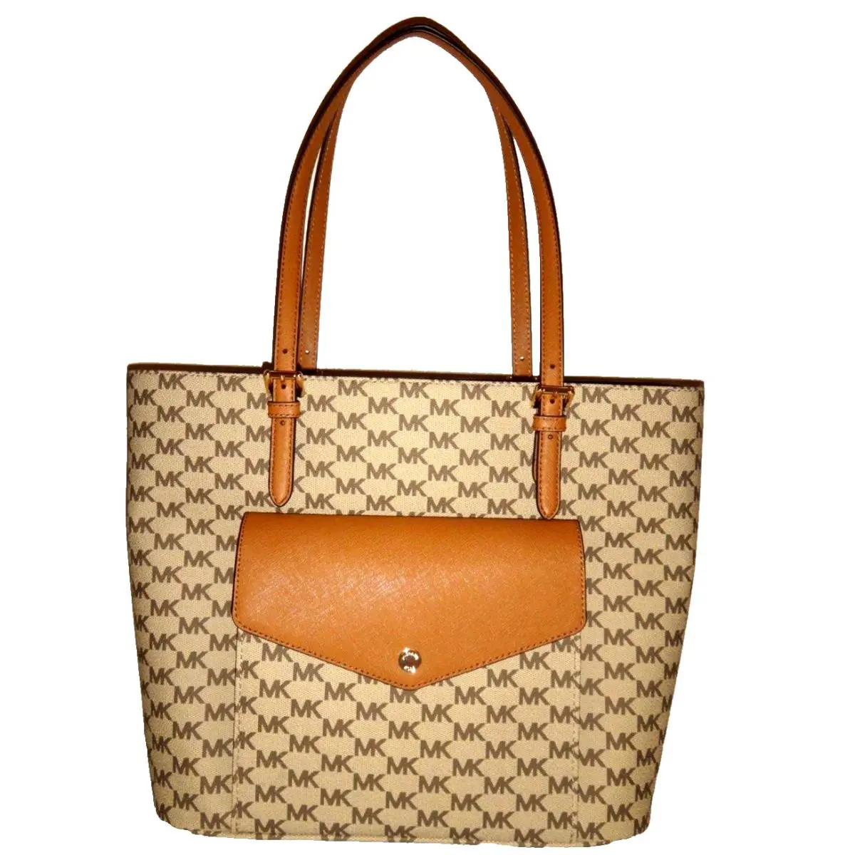 Michael Kors Jet Set MK Signature LG Pkt MF Tote Bag Natural Acorn 38H7XTTT3V