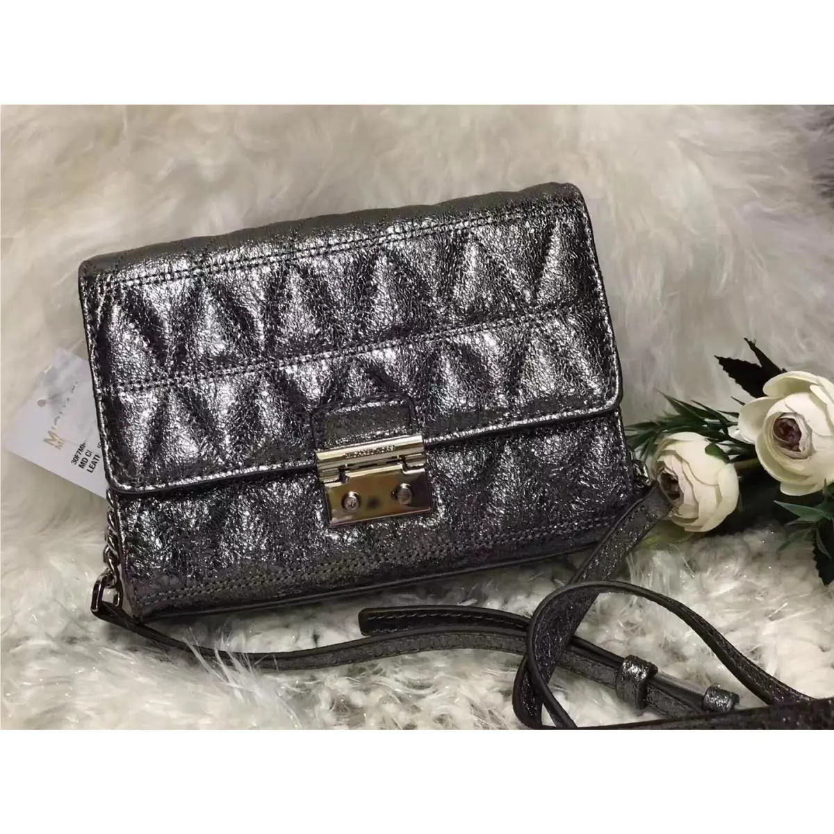 Ruby Metallic Quilted Clutch Crossbody by Michael Kors