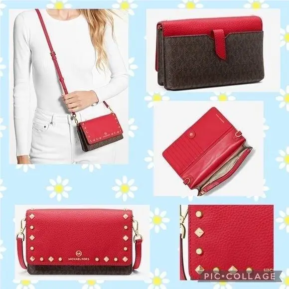 Michael Kors Jet Set Small Studded Leather Logo Smartphone Crossbody Bag