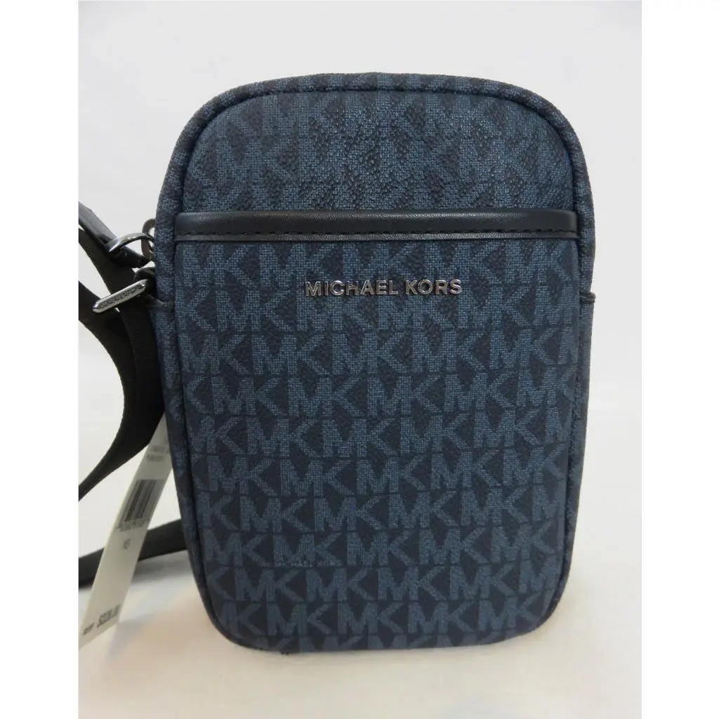 Michael Kors Blue Cooper Phone Case Crossbody Purse/coated Canvas Bag