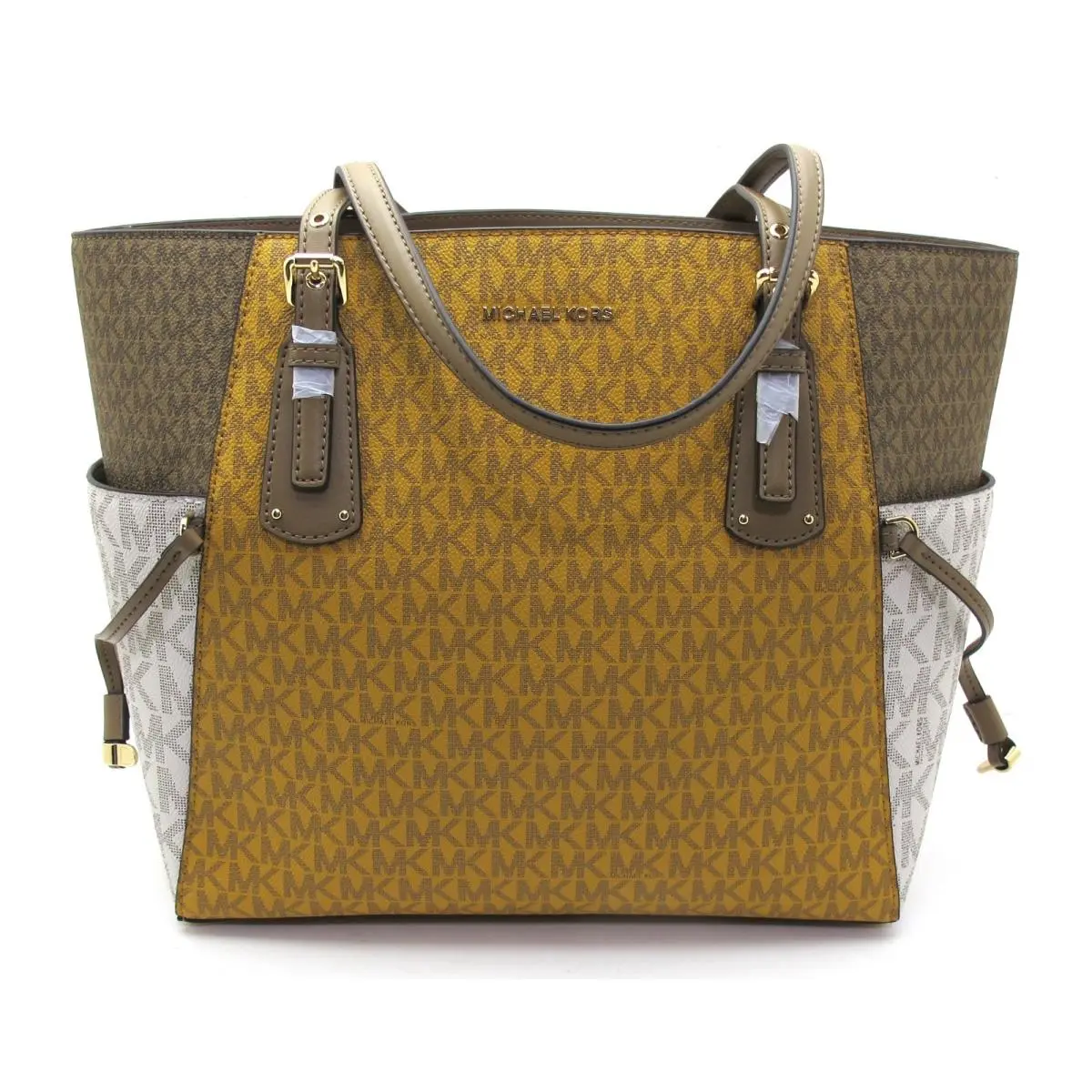 Auth. Michael Kors Voyager Coated Canvas MK Signature Shoulder Tote Marigold