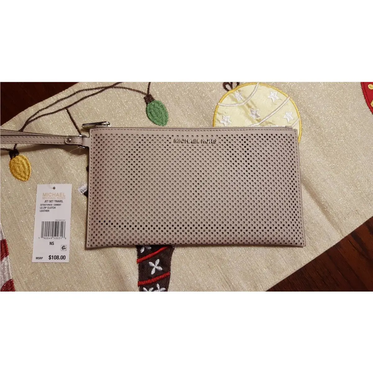 Michael Kors Cement Leather Jet Set Travel LG Zip Clutch 32T6STVW30