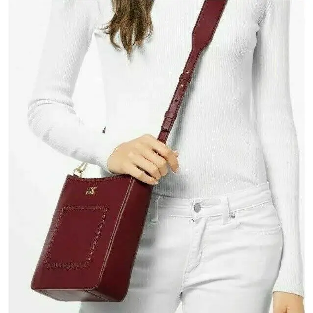 Michael Kors Gloria Whipstitched Leather Messenger Bag- Oxblood