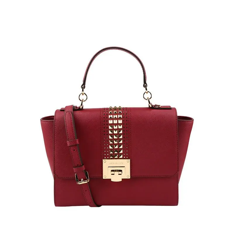 Michael Kors 35H7GT4S6L Tina Medium Studded Flap Satchel Leather Crossbody Bag