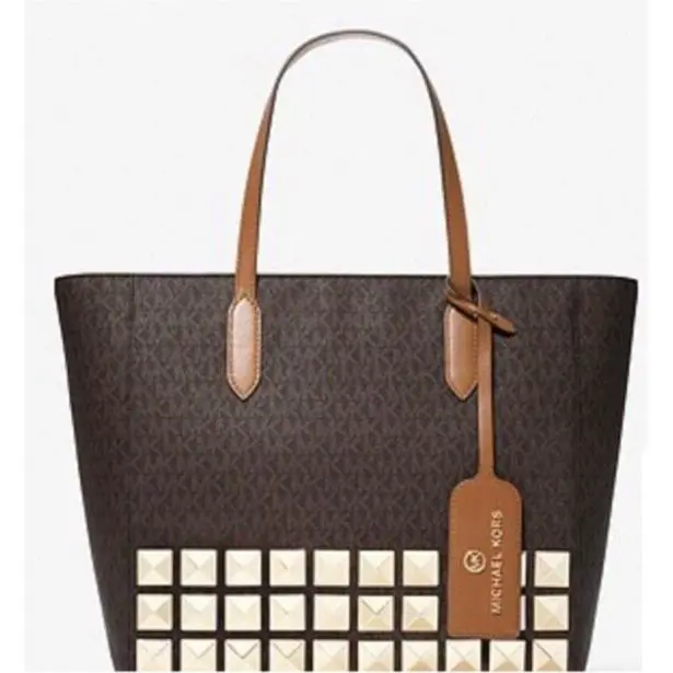 Michael Kors Sinclair Large Studded Logo Tote Brown/acorn