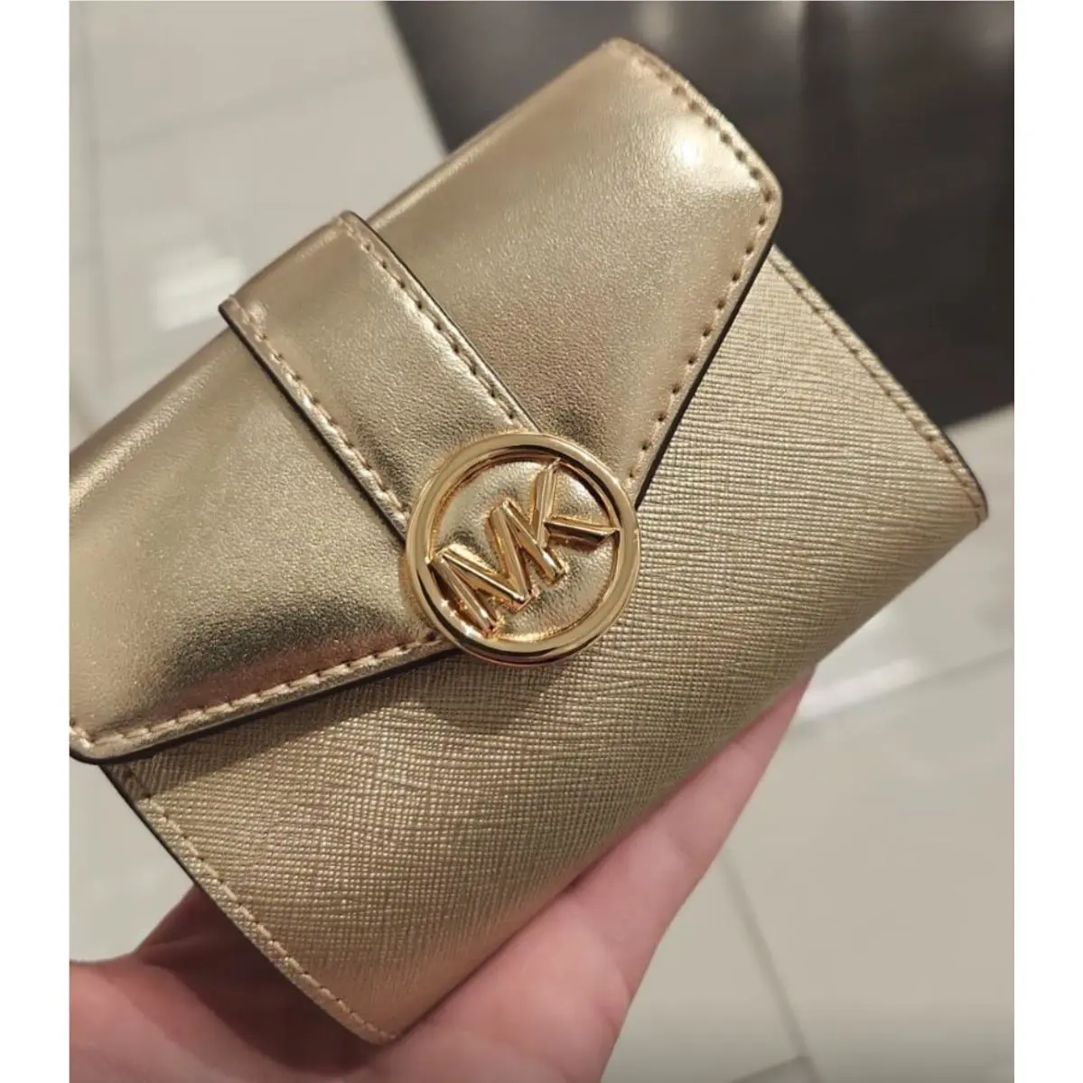 Michael Kors Carmen Medium Flap Bifold Wallet in Pale Gold