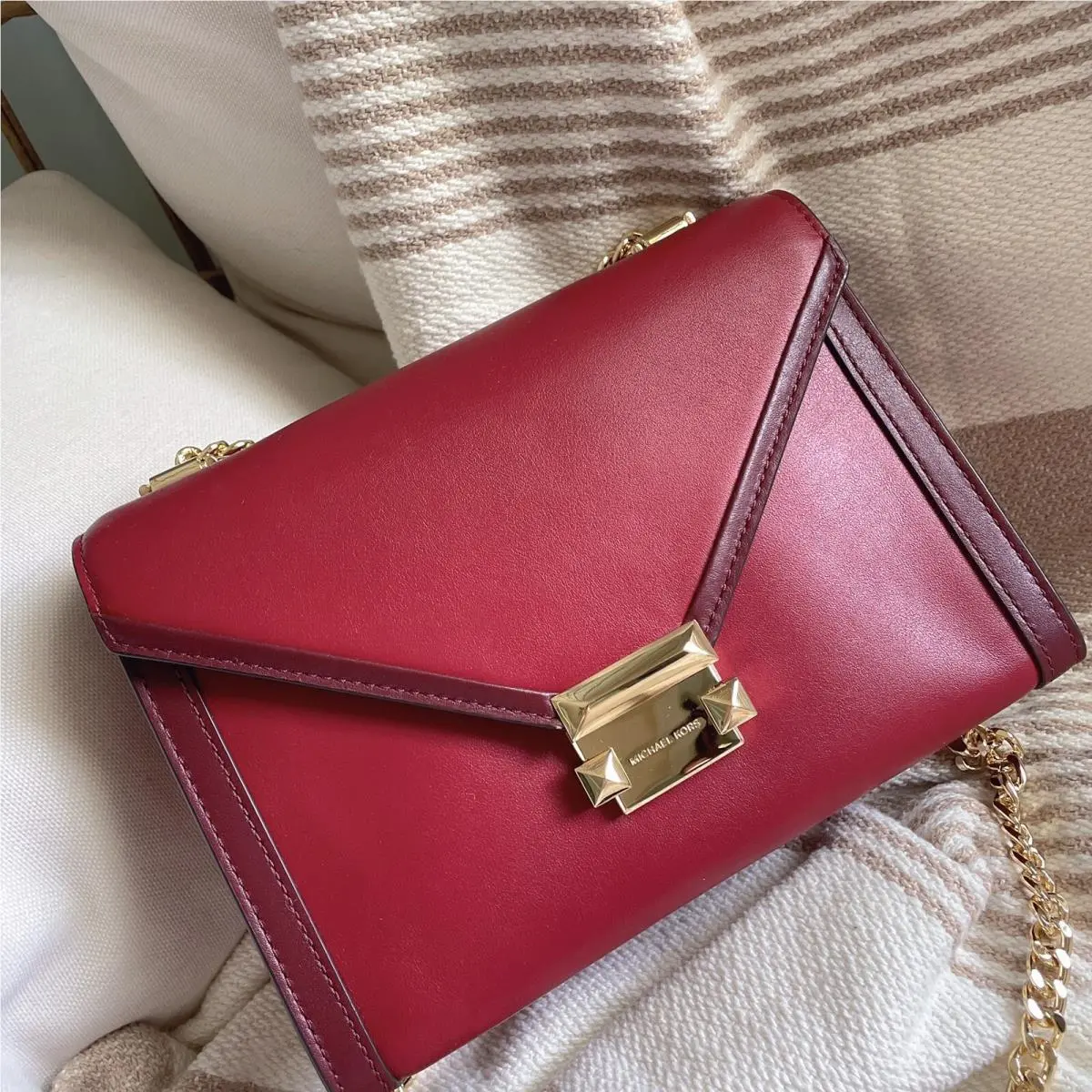 Michael Kors Whitney Maroon/oxiblood Large Shoulder Chain Bag