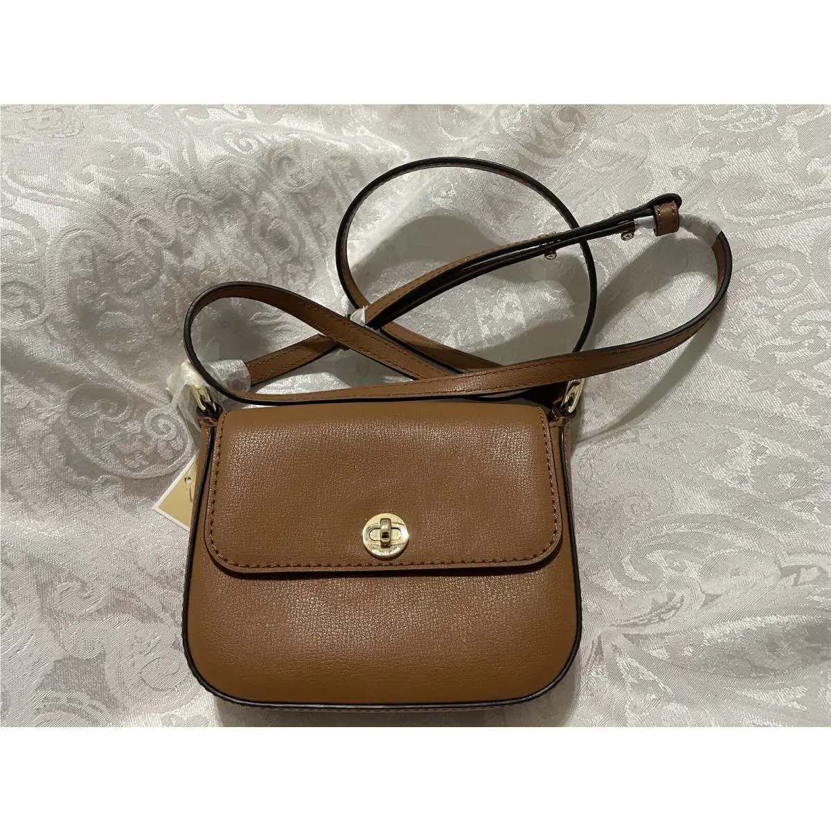Michael Kors Rivington Flap Crossbody Leather Acorn Brown Handbag