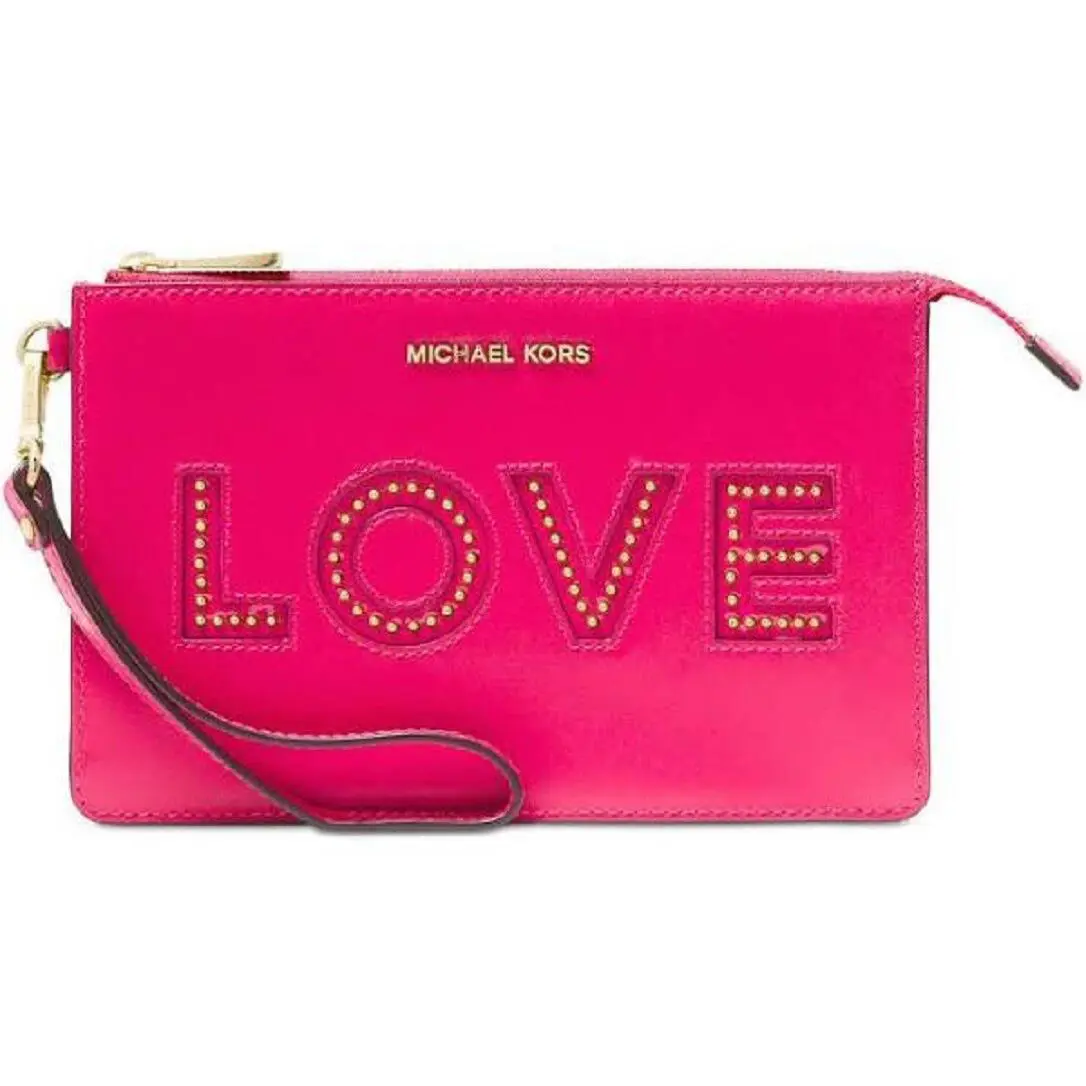 Kors Medium Gusset Leather Love Wristlet IN Ultra Pink