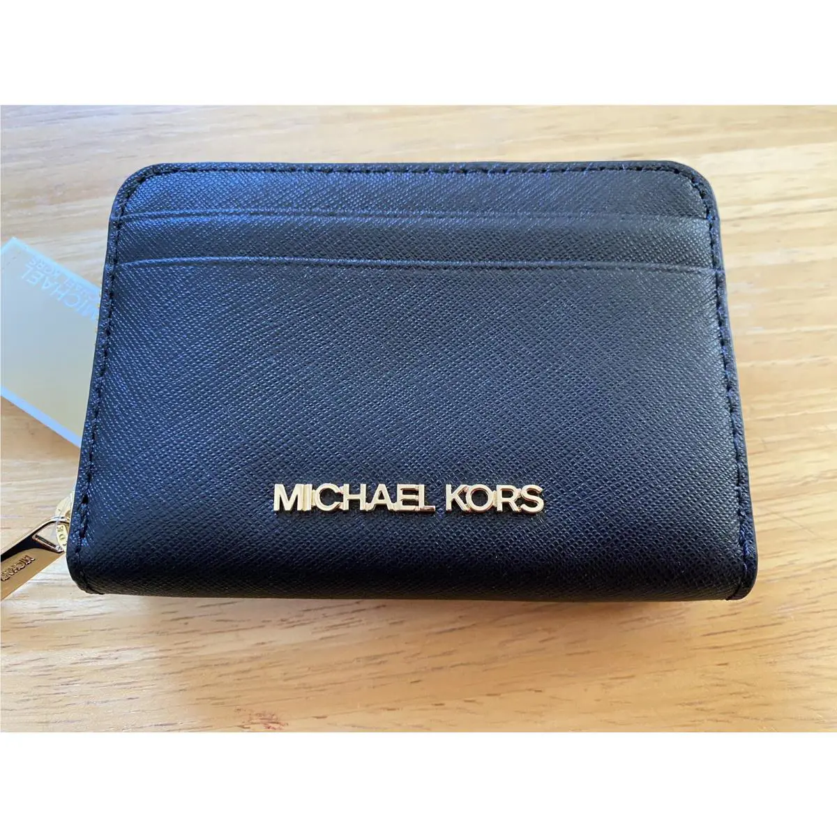 Michael Kors Jet Set Travel Card Case Wallet MK Black/ Gold