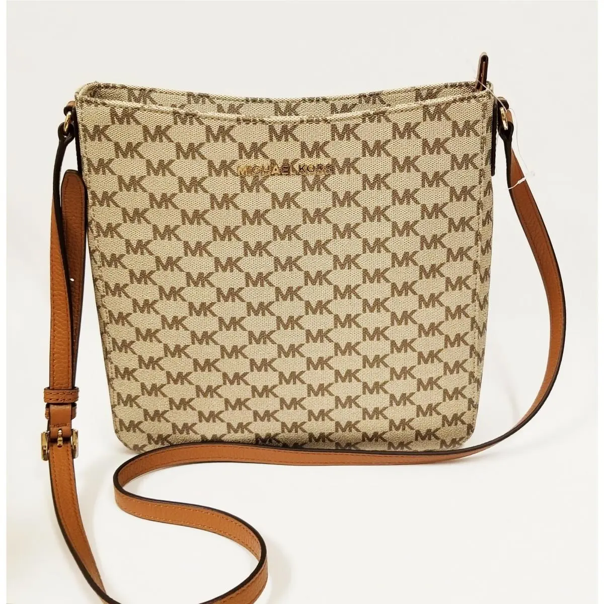 Michael Kors Jet Set Travel Beige Natural Acorn Pvc Messenger Crossbody Bag