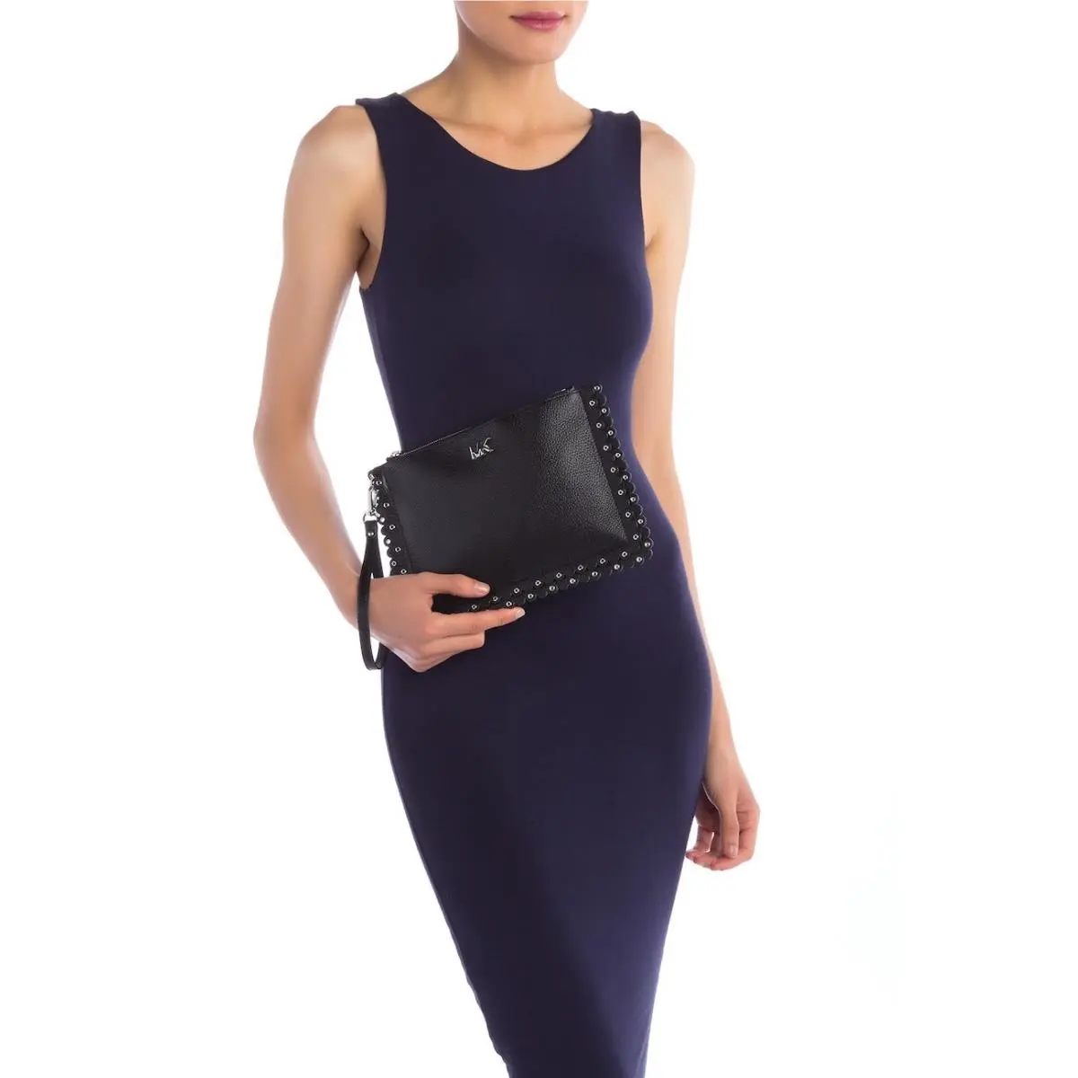 32T8SF9P6I Medium Scallop Rivitted Pouch/clutch/ Wristlet in Black by Michael Kors