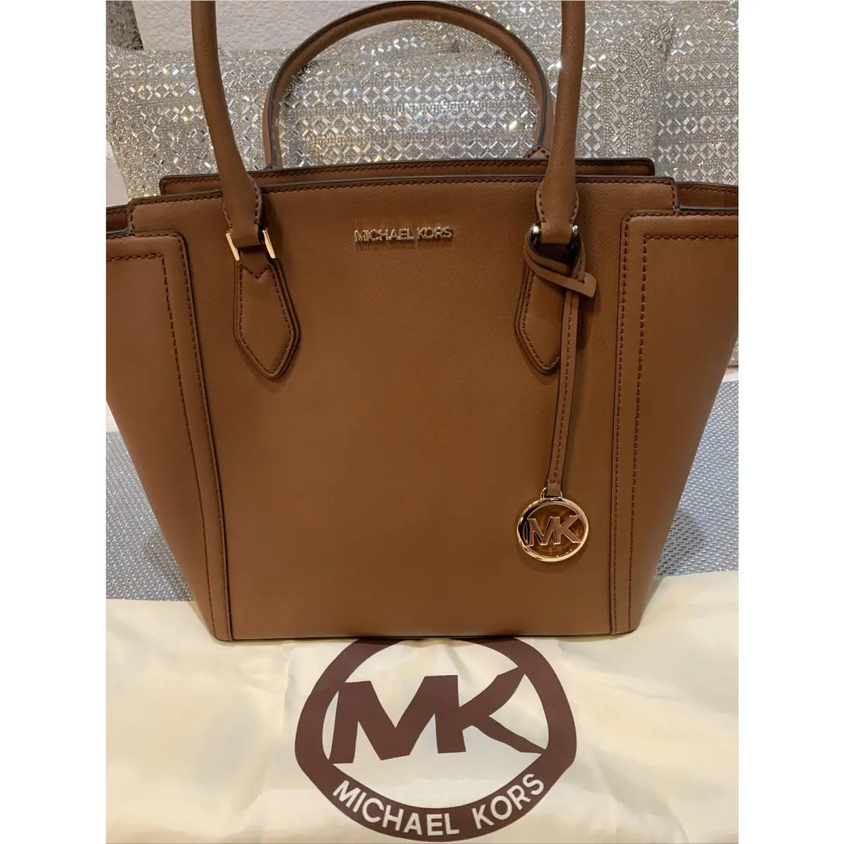 Michael Kors Ayden Luggage Brown Leather Large NS Tote Shoulder Bag Handbag