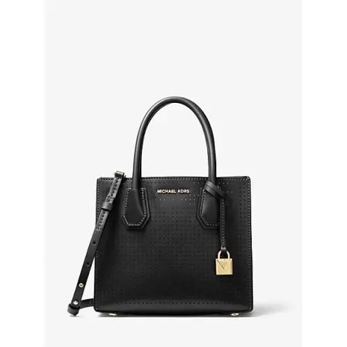 Michael Kors Mercer Black Perforated Leather Medium Messenger Bag