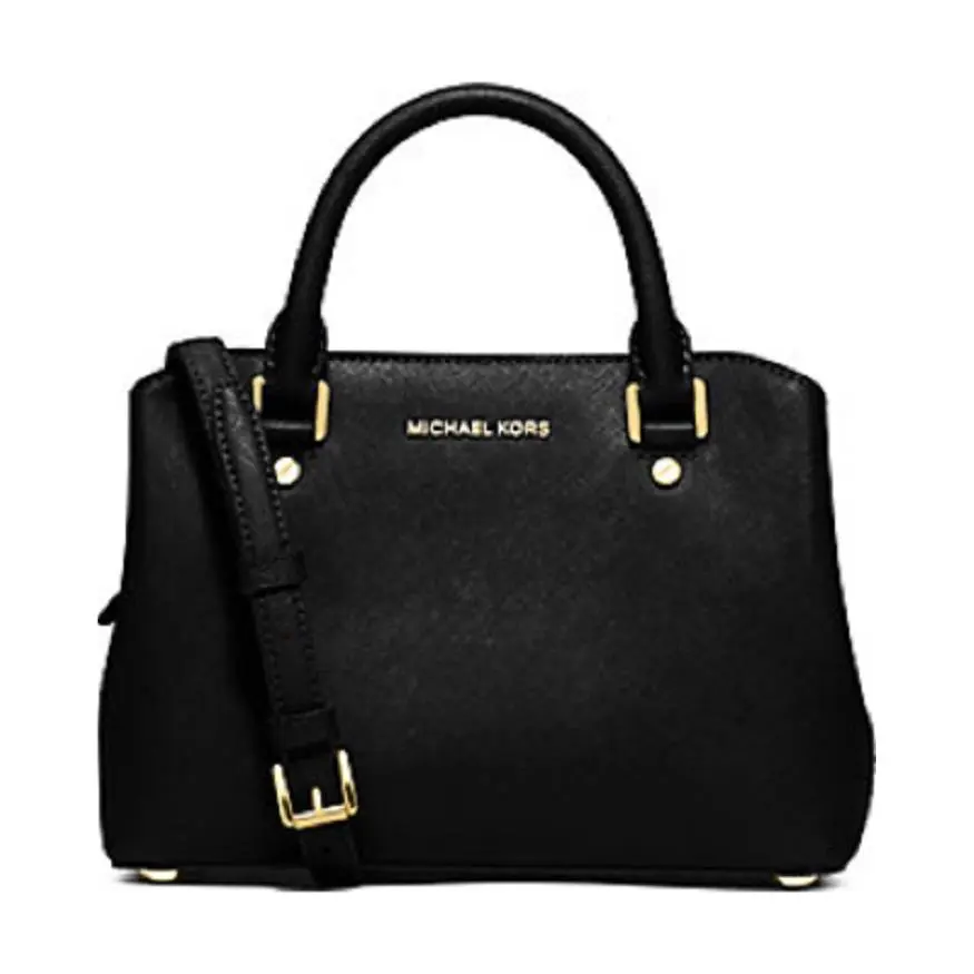 Michael Kors Small Savannah Black Gold Saffiano Leather Satchel Bag Handbag