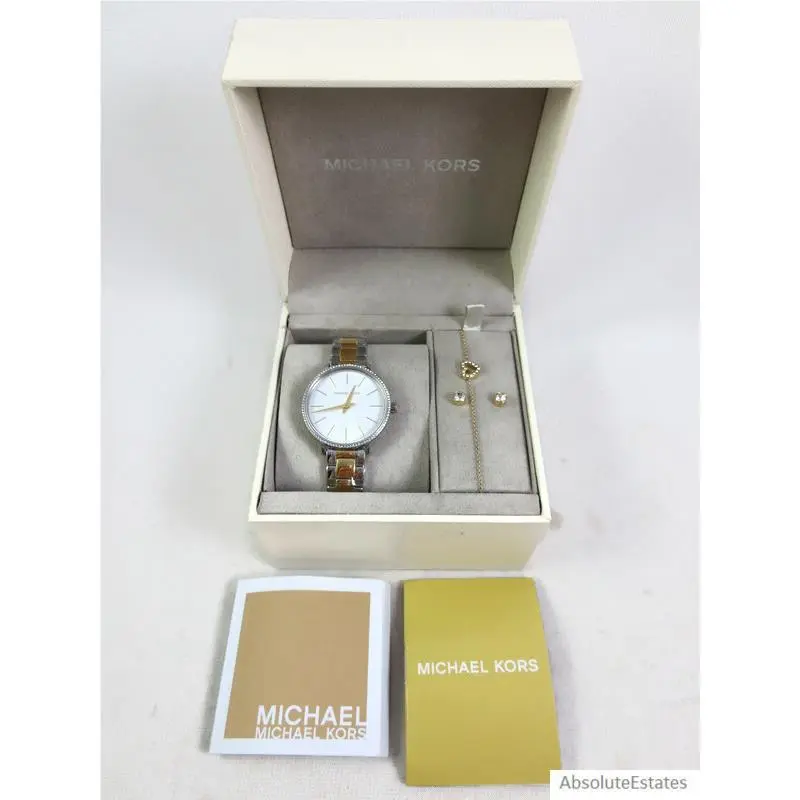 Pyper Two Tone Watch Heart Bracelet Earring Gift Set MK1041 by Michael Kors